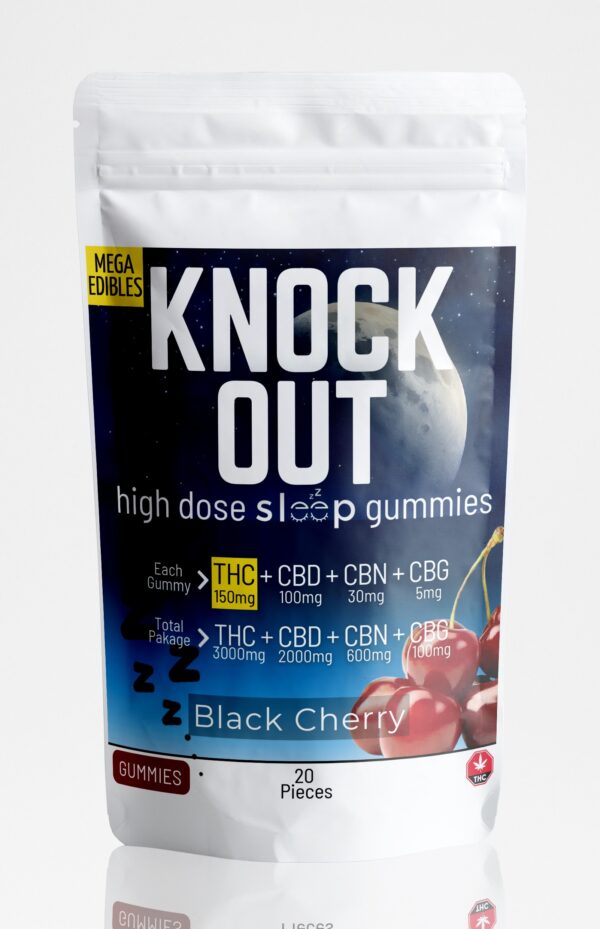 Mega Knock Out Gummies THC CBD CBN CBG (Extra Strength) Black Cherry - (20 Pack)