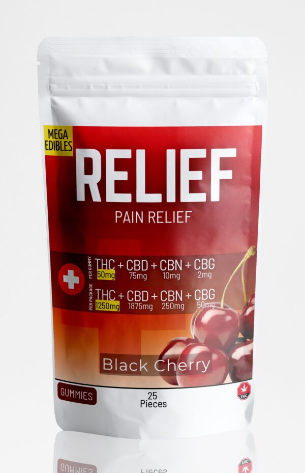 Mega Relief Gummies THC CBD CBN CBG Black Cherry - (25 Pack)