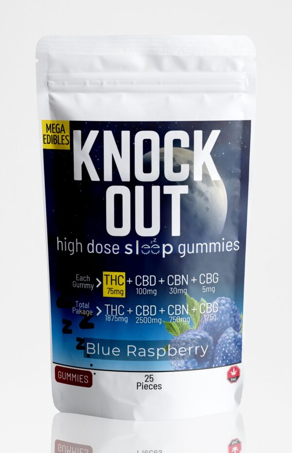 Mega Knock Out Gummies THC CBD CBN CBG Blue Raspberry - (25 Pack)